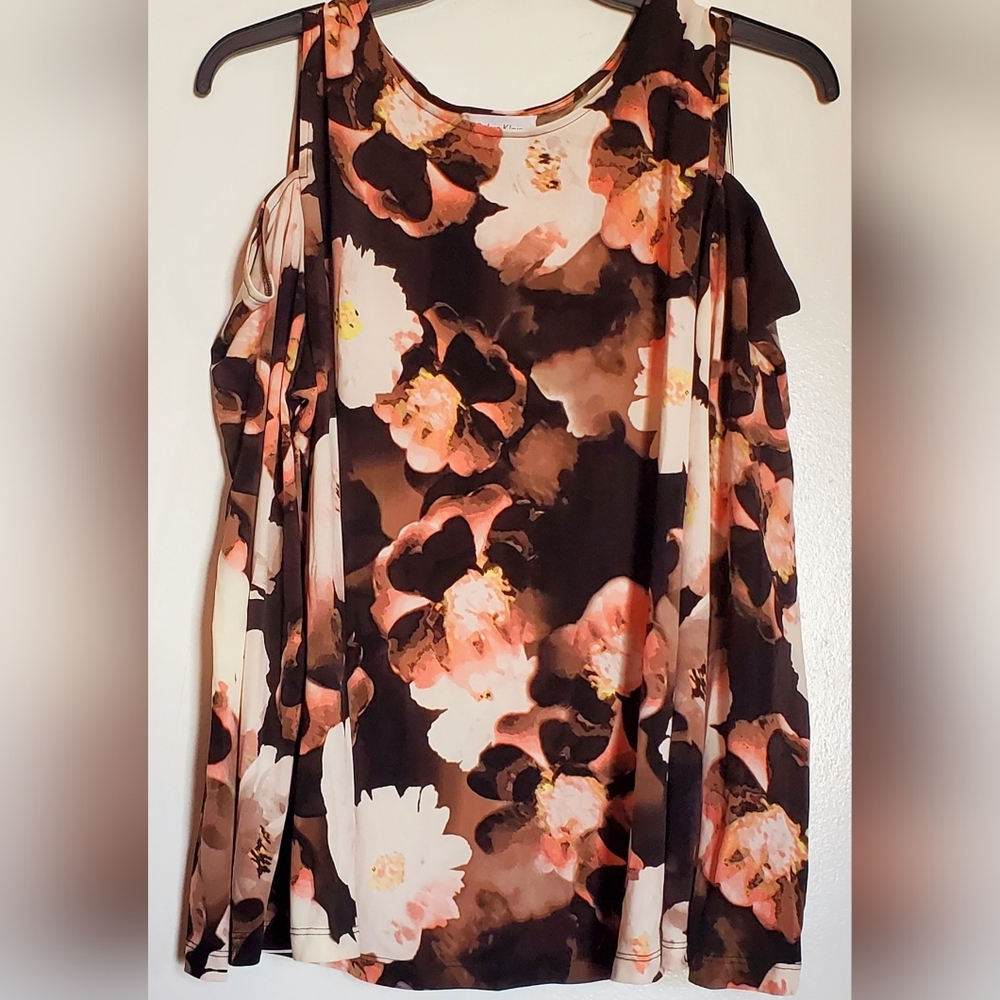 Calvin Klein Long Sleeve Floral Print Top - Pink and Cream